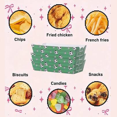 10 cái/20 cái/50 cái, Khay đựng đồ ăn nhẹ bằng giấy họa tiết sân bóng đá - Hộp đựng khoai tây chiên dùng một lần hình quả bóng đá màu xanh lá cây, Hộp giấy đựng đồ ăn cho các bữa tiệc tại sân vận động, đêm thi đấu và các sự kiện thể thao, Quà tặng tiệc bóng đá, Khay đựng đồ ăn nhẹ hình thuyền đựng khoai tây chiên.