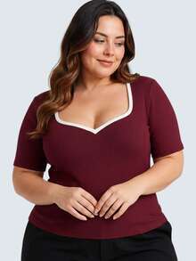 Women's Plus Size Blouse, Sweetheart Neck, 3/4 Sleeve, Irregular Fabric, Everyday Summer - Gỗ đỏ - Xem 4