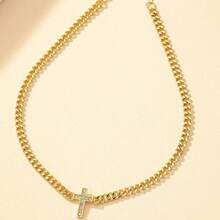 1pc Fully Rhinestone Encrusted Cross Necklace, Suitable For Daily Wear - Silver - View 7