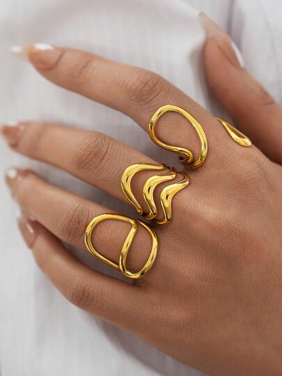 Frminee 3 Stück/1 Stück minimalistischer 18K vergoldeter Edelstahlring-Set, wasserdicht und stilvoller Ring, stapelbarer Statement-Schmuck, westlicher Schmuck, geeignet für den täglichen Gebrauch und als Urlaubsgeschenk.