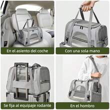 Transportadora para Perro y Gato Bolsa de Mascotas Portátil Transpirable Mochila para Gato con Correa de Hombro Ajustable Cojín de Felpa Malla de Doble Cara Carga MAX 8kg/18LB Gris Pet Bag - Gris - Ver 6