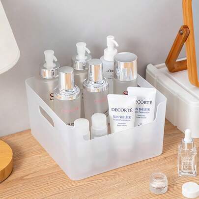 1/2pcs Cosmetic Storage Box, Multifunctional Bathroom Makeup Organizer, Desktop Plastic Cosmetics Box With Handle, Large Capacity Skincare Facial Mask Storage Basket, Suitable For Bedroom, Bathroom, Dorm Use