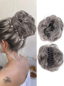 懒人盘发，发夹固定，发髻假发，自然蓬松发髻，覆盖整个后脑勺，合成接发假发发圈 - 彩色 - 查看 18