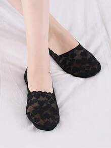 chuanwa（2） 1/5/10双装 女士夏季蕾丝隐形防滑透气袜，底部带硅胶防滑垫 - 彩色 - 查看 4