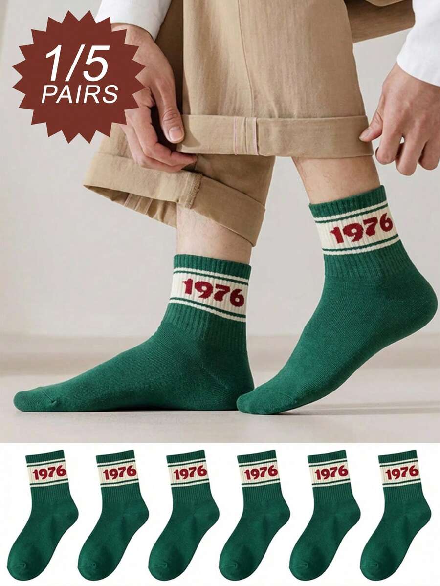 5 đôi tất kẻ sọc phong cách retro thập niên 1976, kiểu dáng thường ngày phù hợp cho cả nam và nữ, thích hợp cho mọi mùa. - Nhiều màu - Xem 1