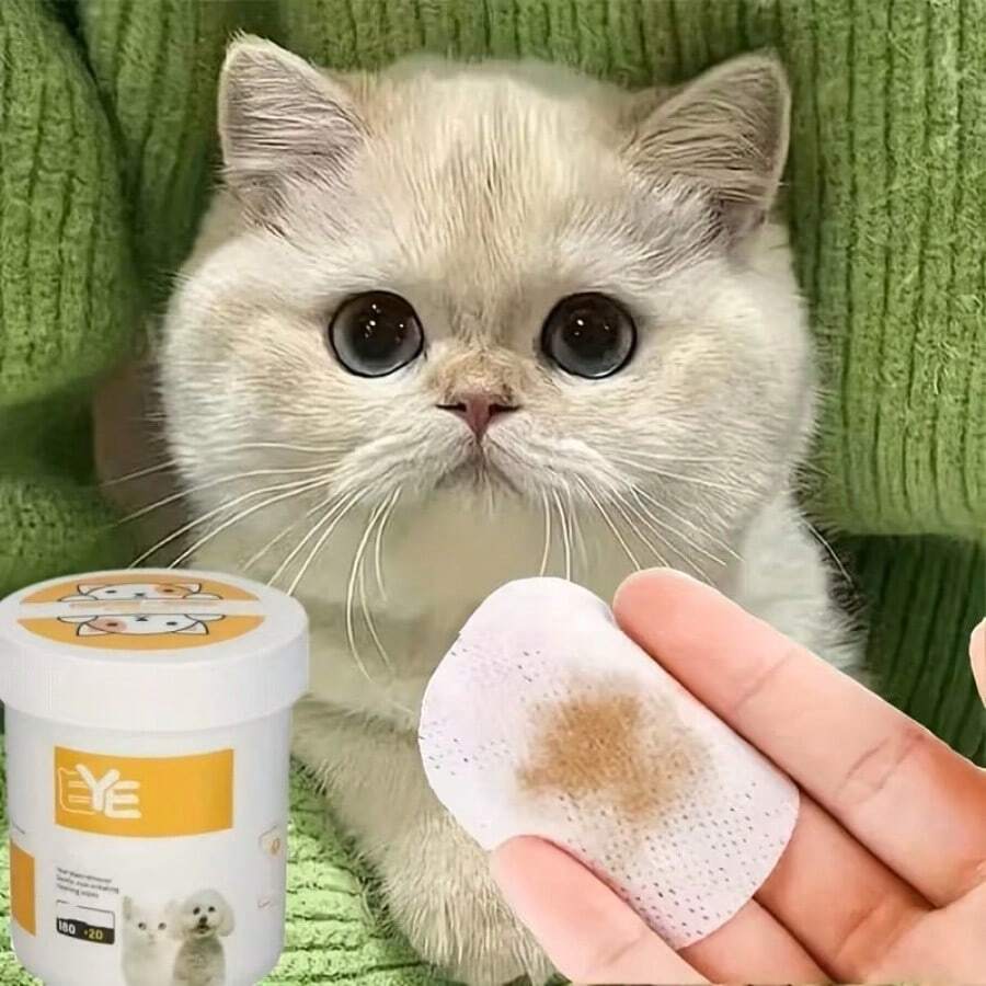 200片装宠物泪渍清洁湿巾，无纺布材质，适用于猫狗眼部清洁 - 無味 - 查看 1