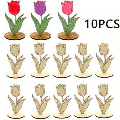 5/10Pcs Flower Wooden Blanks - 3D Unfinished Wooden Crafts For DIY Painting And Doodling | Preschool Education Materials And Home Decor, Creative Educational Toys For Students