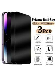 极简隐私防窥屏保3片装,兼容 17e/17 Pro Max/17 Air/16 Pro Max/16e/16 Plus/15 Pro Max/14/13/12/11 Pro Max/X/XR/XS Max系列,防指纹,9H硬度,防震,完美贴合,兼容手机壳,高透明度,光学级高清防眩光涂层,全面保护,防震保护壳,表面光滑,强力粘合,适合智能手机用户、科技爱好者,春季生日礼物 - 黑色 - 查看 27