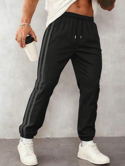 1pc Men's Outdoor Sports Pants, Casual Loose Fit Lightweight Training Trousers For Running, Hiking, Daily Commute, Summer Beach, Versatile Striped Ankle-Length Jogger