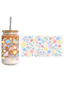 Pegatinas de cristal con estilo bohemio de pájaros y flores coloridos UV DTF, pegatinas para decorar vasos de 16 onzas de la marca Libbey, pegatinas resistentes al agua y a los arañazos para tazas, jarrones, cuadernos, portátiles y otras superficies duras, decoración del hogar - Multicolor - Ver 5