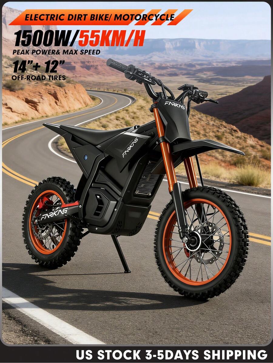 Mankeel Adventure Off-Road 1500W(PEAK 3000W) Motor Electric Motorcycle/ Dirt Bike - 55KM/H (34MPH), 60KM (38MILE) Range, 48V 20.8AH Li-Ion, 14'+12' Off-Road Wheels, Hydraulic Shock Absorption + Spring Damping, Oil Brake + Disc Brake - Electric Pitbike For Outdoor Adventures & Commuting - Ideal Holiday Gift - 查看 1