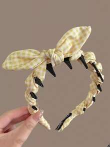 1pc Sweet Girl Rabbit Ear Plaid Headband, Countryside Style High Crown Anti-Slip Comb Hair Hoop Hair Accessory - Multicolor - View 10