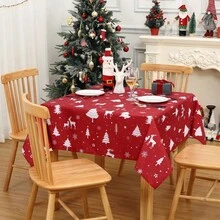 Rectangular Waterproof Christmas Tablecloth - Deer And Tree Design - Durable Polyester - Perfect For Parties, Home And Outdoors - Festive Table Decoration - 60x120/60x102 Inches - 白色 54*54" - 查看 2