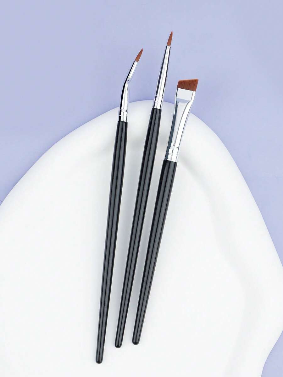 3 Pieces Of Thin Angle Eyeliner Brush Ultra-Thin Precision Eyeliner Makeup Brush Set, Thin Point Eyeliner Brush, Synthetic Bristle Eye Makeup Tool, Which Can Be Used As Eyeliner Brush And Eyebrow Brush. Eyeliner Brush Is Very Suitable For Filling, And Can Be Used With Eyebrow Powder, Mascara, Gel, Cream Or Powder. - Multicolor - View 1