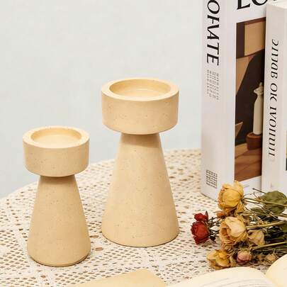 Minimalist Beige Dotted Textured Conical Candle Holder, Boho Style Home Decor, Suitable For Dining Table, Living Room Shelves, Bedroom, Bathroom, Ideal Housewarming And Wedding Gift, Also Aesthetic Accent For Coffee Table And Entryway