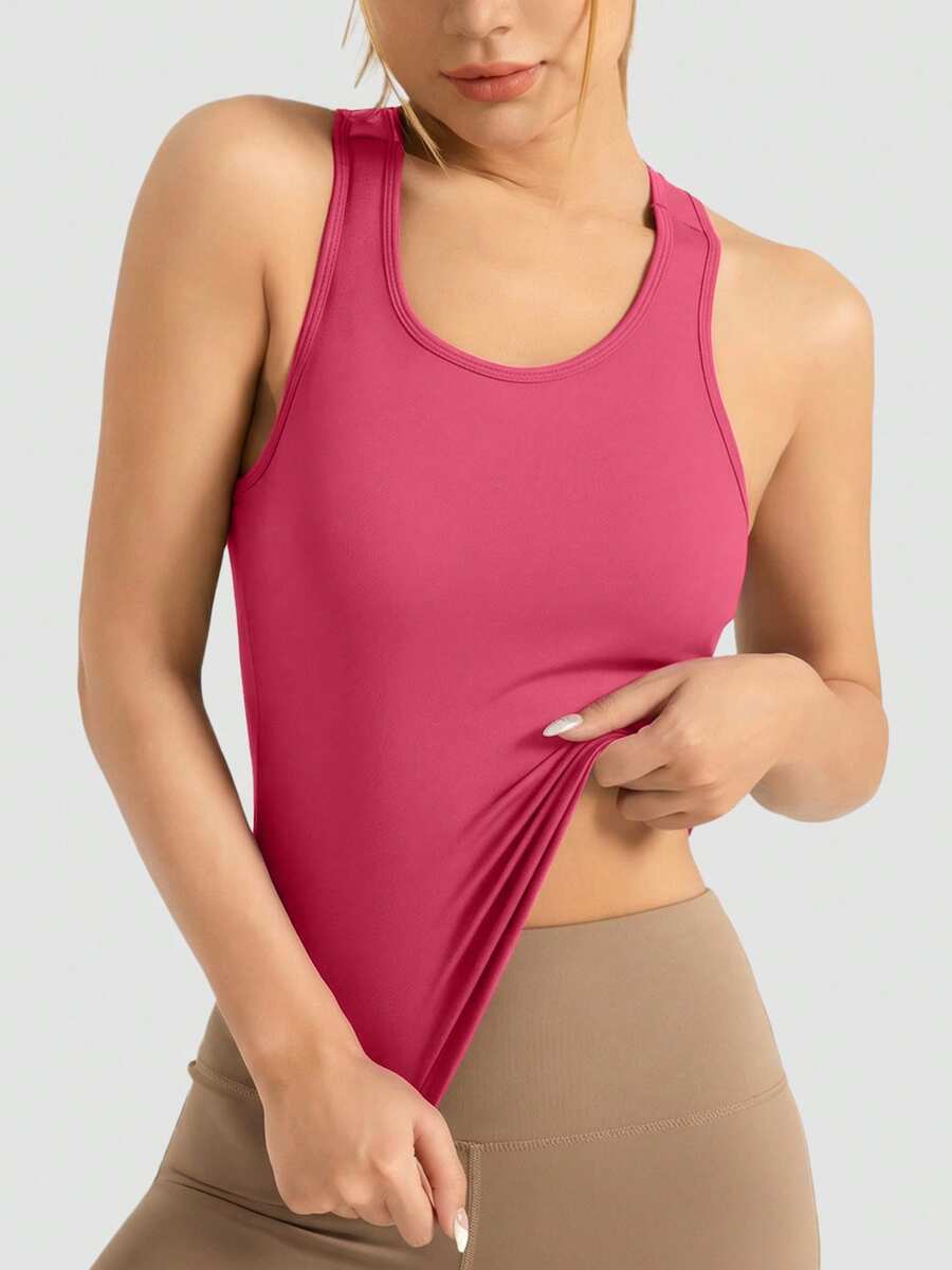 MathCat Tank Tops With Built In Bras, Racerback Activewear Yoga Workout Tops For Women - Wild Berry Color - View 1