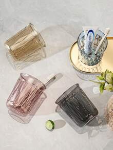 透明塑料漱口杯，可重复使用的方形牙刷杯，加厚浴室水杯，耐热大容量情侣漱口杯，多功能化妆品收纳盒，化妆刷架，适用于家庭、学校宿舍、旅行、露营，浴室配件牙刷架 - 漱口杯 - 查看 2