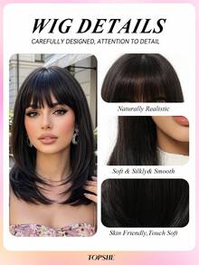 Topshe [Velvet Locks]14 Inch Fluffy Soft Black Wig, Bob Straight Hair, Heat-Resistant Synthetic Wig, Suitable For Women's Daily Wear, Cosplay, Halloween Party, Beginner Friendly - Black - View 6