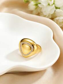 1 chiếc nhẫn khắc dấu đính pha lê dày dặn dành cho nữ, mạ vàng 18K, làm từ thép không gỉ, kiểu dáng nổi bật, không gây dị ứng và chống thấm nước. Quà tặng trang sức thời trang. - Nhiều màu - Xem 7