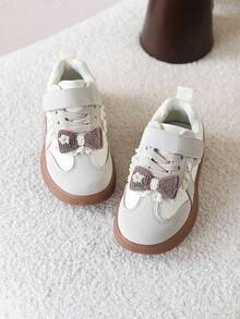 1 Pair Baby Girl Soft Bottom Toddler Shoes, Sweet Bow Decor Non-Slip Sneakers - بيج - مشاهدة 4