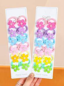 12个/套 手工花朵发圈，甜美珍珠小花发绳，以精致花朵为核心，点缀珍珠，清新可爱——适合女孩佩戴，色彩丰富，设计新颖，轻松点亮发型。无论是日常上学、参加派对还是拍照，都能让你瞬间成为焦点，尽情释放活力。 - 彩色 - 查看 3
