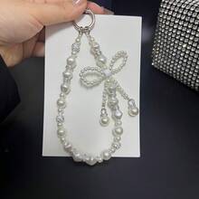 轻盈珍珠新款INS珍珠串珠蝴蝶结挂绳手机/钥匙链相机/包包挂饰春季礼物 - 白色 - 查看 11