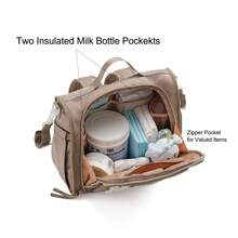 绣有“MAMA”字样的背包，带拉杆和妈妈尿布包，卡其色手提包，带婴儿车挂钩 - 彩色 - 查看 10