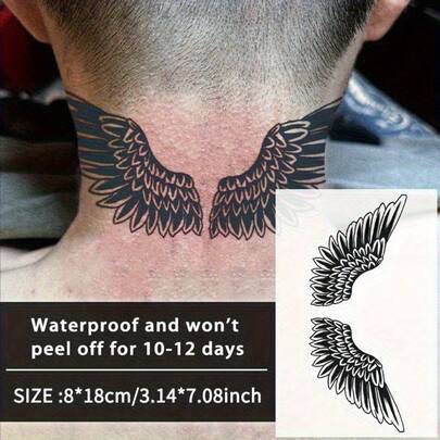 Angel Waterproof Temporary Tattoo, Long-Lasting Waterproof 1-2 Weeks, Semi-Permanent Herbal Tattoo Sticker, Waterproof, Realistic Non-Reflective, Unisex Fake Tattoo, High Quality, Easy To Apply, Suitable For Neck, Arms, Chest
