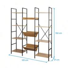 Miroytengo Estantería Librería Salón, Comedor, Oficina Roble Sonoma y Negro con 11 Estantes 125x150x27 cm Mueble de Almacenaje Acogedor y Moderno en Melamina Fácil Montaje Ideal para Decoración y Ordenación De 2 a 3 días de envio - Negro - Madera claro - Ver 7