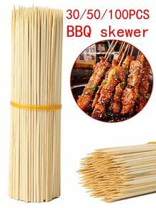 30 piezas de Pinchos de bambú desechables de 11,81 pulgadas de grosor de 3 mm, disponibles en paquetes de 50/100/200 piezas, adecuados para ramos, uso comercial y doméstico, excelentes para asar pollo, salchichas, dulces, frutas y pescado - A - Ver 3