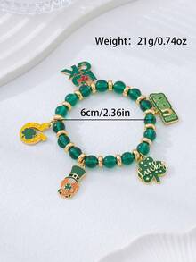 1pc Fashion Elegant St. Patrick's Day Beaded Elastic Bracelet, Suitable For Women As Holiday Gift Or Daily Wear - Green - View 6