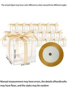 51 hộp quà bằng nhựa PVC trong suốt, hộp quà hình vuông trong suốt, hộp đựng khăn và trà trang trí, thích hợp làm quà tặng bất ngờ cho tiệc sinh nhật tự làm (kèm ruy băng vàng) - Vàng - Xem 5