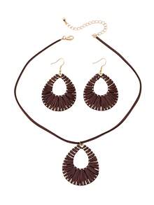 Women's Jewelry Set, Handwoven Raffia Bohemian Style Necklace And Earrings Set, Suitable For Daily Wear And Vacation - Brown - View 5