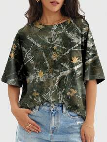Speed mate Watercolor Pattern Dropped Shoulder Loose Women T-Shirt Sports - Multicolor - View 3