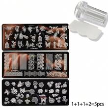 5pcs Nail Art Tool Set, Includes Foil Flower, Leaf, Butterfly, Lace Pattern Stamping Plates, DIY Nail Decals Stamping Template, Suitable For Women - Multicolor - View 11