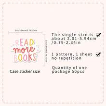 50张粉色阅读剪贴簿美学贴纸套装，可爱卡通书籍贴纸，读书俱乐部贴纸，头盔贴纸，越野摩托车贴纸，乙烯基防水贴纸，适用于水瓶、电脑、笔记本电脑、手机、行李箱、笔记本、冰箱等。 - 彩色 - 查看 3