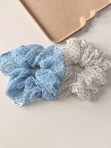 2pcs Spring Bubble Chiffon Polka Dot Mesh Large Hair Scrunchies, Girly High Ponytail & Bun Hair Accessories, New Arrival Hair Ties Scrunchy Hair Ties - Multicolor - View 9