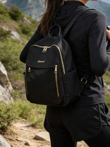 Ba lô nữ dung tích lớn, thiết kế màu trơn cổ điển. - màu đen - Xem 8