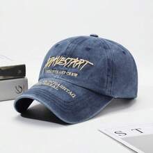 1顶水洗牛仔棒球帽，男女通用情侣款大帽檐防晒帽，欧美街头嘻哈刺绣字母时尚后扣帽 - BRA刺繡棒球帽 - 查看 16