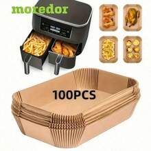 50/100pcs Moroder Non-Stick Disposable Air Fryer Liners - Rectangular, Oil-Proof Waterproof Baking Paper, Suitable For Double-Layer Air Fryers, Great For Frying Fries, Chicken Nuggets, Wings And More. - View 1