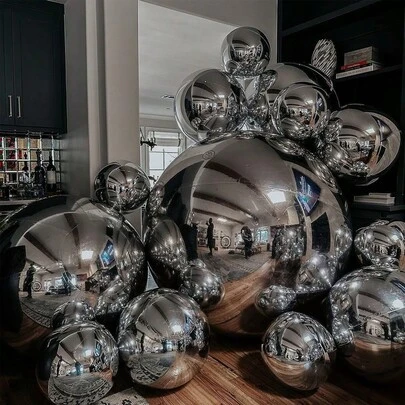7 piezas de globos redondos con lámina de plata (1 pieza de 32 pulgadas, 3 piezas de 22 pulgadas, 3 piezas de 10 pulgadas) para decoración de bodas, cumpleaños, Día de San Valentín, aniversario, Día de la Madre, Día del Padre, fiesta de graduación, globos esféricos 4D