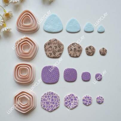 4件套几何形状首饰制作套装，迷你几何粘土切割器，用于制作耳环和首饰，边框压花聚合物粘土模具，用于DIY吊坠和项链手工制作，菱形、正方形、长方形、六边形、拱形聚合物粘土切割器