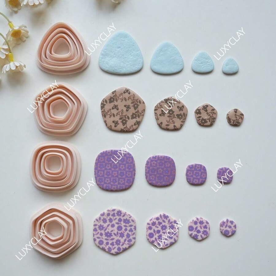 4 pièces/set Kits de fabrication de bijoux de forme géométrique, mini-découpoirs en argile géométrique pour boucles d'oreilles et fabrication de bijoux, moules en argile polymère avec bordure encadrée pour pendentifs et colliers faits main, découpoirs en argile polymère de forme diamant, carré, rectangle, hexagone, arche - Beige - Voir 1