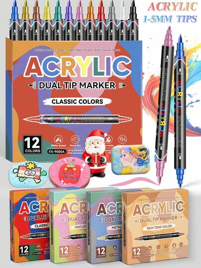 12-48 Colors Dual-Tip Acrylic Marker Pen Set, Art-Specialized Soft Tip Acrylic Brush Pens, Colorful Painting Brush Pen Set For Students, Waterproof Quick-Drying Overlapping Color Graffiti Pens, Back To School Essential