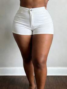 Quần short denim cạp cao co giãn dành cho nữ cỡ lớn, quần short ôm sát gợi cảm. - trắng - Xem 4