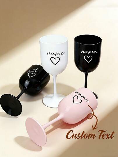 1pc Custom-Made Heart-Shaped Plastic Stemmed Glass With Your Name, A Personalized Name-Printed Wine Glass, A Reusable Long-Stemmed Champagne Glass, A Drop-Proof And Non-Slip Stemmed Glass, Perfect For Wedding Parties, Outdoor Picnics, Family Gatherings, Camping, And Other Multi-Purpose Party Wine Glasses. The Best Gift For Friends.