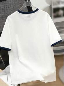 Camiseta estampada minimalista para hombres GRDR - Cuello de contraste retro de manga corta, cómoda y transpirable para el verano - Blanco - Ver 6