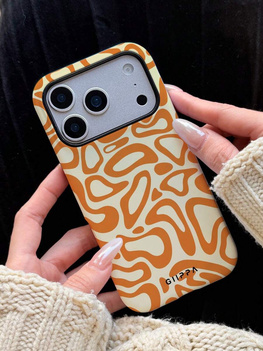 GIIPPA 1pc Orange Asymmetrical Wave Pattern Design Phone 17 Pro Max Case, Compatible With IPhone 16 Pro Max, 15 Pro Max, 14 Pro Max, Korean Stylish Phone Case, Fits 11/12/13/14/15/16 Pro Max Plus, Elegant Design Suitable For Both Men And Women, Ideal Gift For Christmas, Valentine's Day, Easter, Wedding Season And Birthday For Girlfriend - Orange - View 1