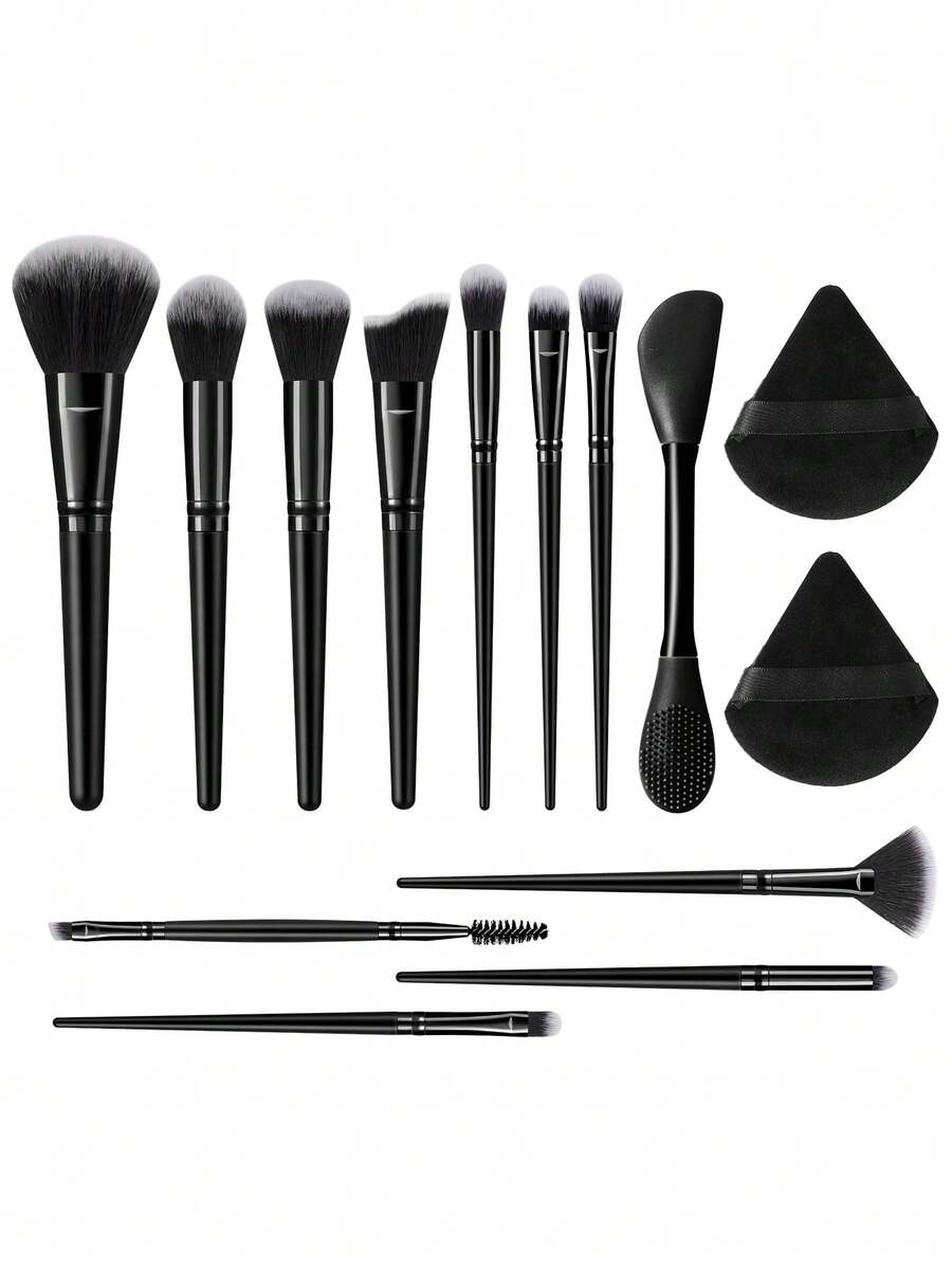 14件套化妆工具套装，包括：11件化妆刷套装+1支面膜刷+2个三角粉扑 - 彩色 - 查看 1