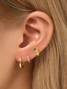 IN Z 1pc 925 Sterling Silver Cute Fruit Zirconia Inlaid Lemon Flat Back Labret Stud | Tiny Stud Earrings | Stacking Earring | Cross Earring | 925 Sterling Silver Jewelry | Suitable For Women's Daily Wear | Sold As 1 Piece (Not 1 Pair) - Lemon - View 7